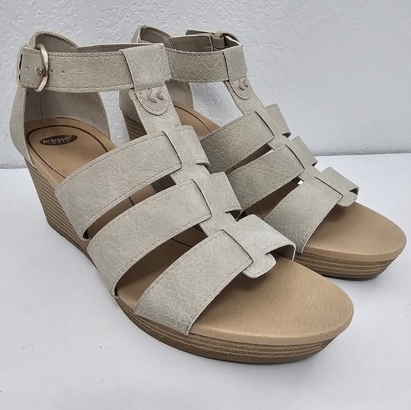 NWOT Dr. Scholl's Esque Wedge Sandals Strappy Gray Taupe Size 10 - Picture 1 of 9